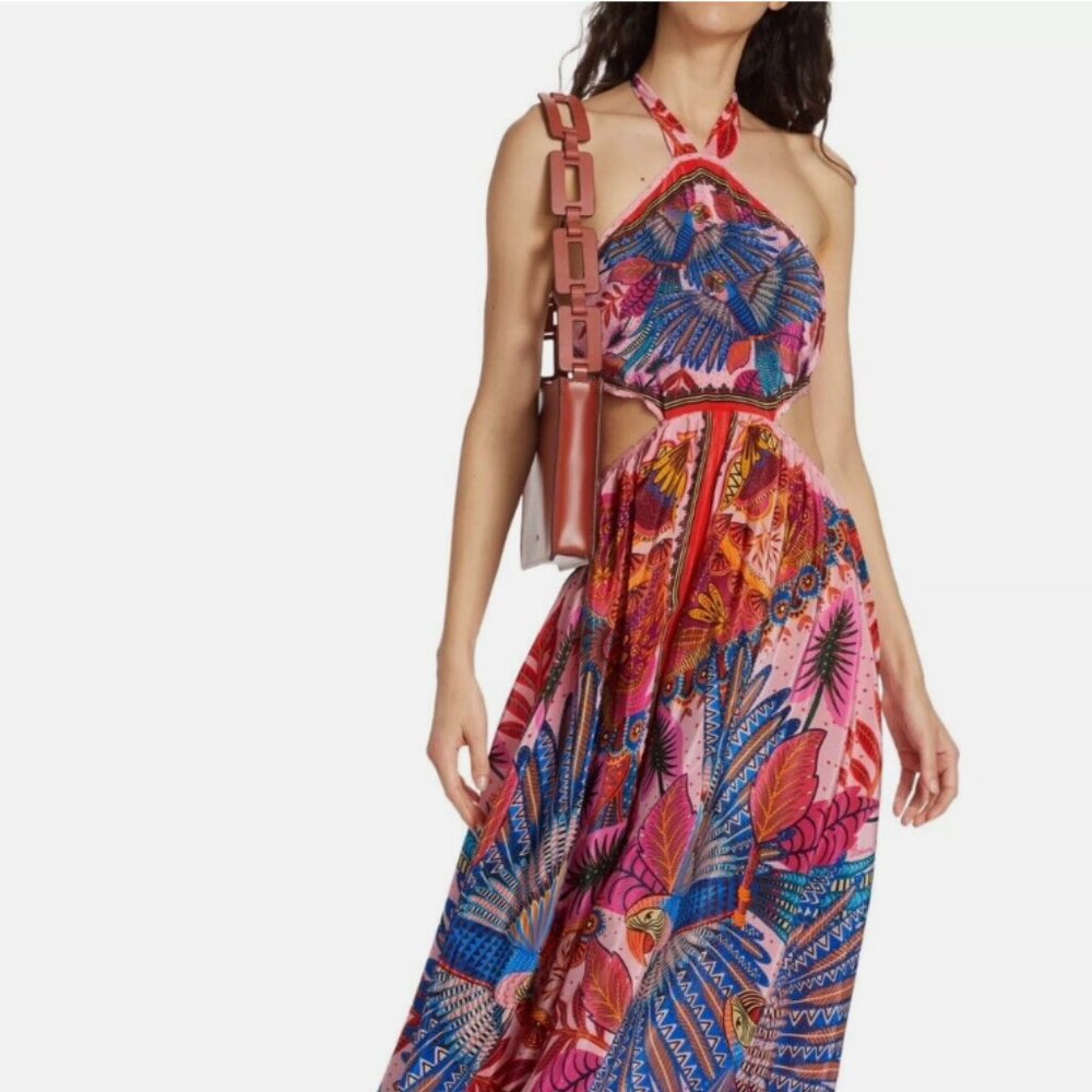 Farm Rio Anthropologie Macaw Scarf Cutout Maxi Sundress Dress XL NWT $290 - Picture 3 of 16